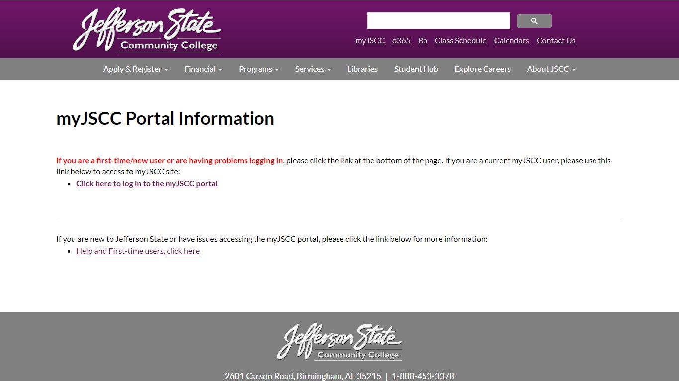myJSCC Portal Information - Jefferson State Community College